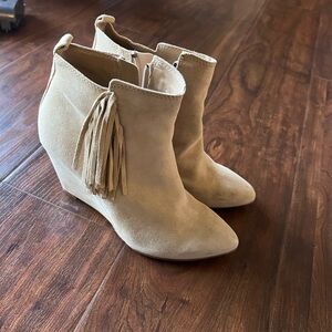 Taupe Ziah Fringe Boho Ankle Boots Size 7